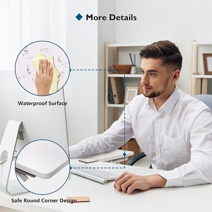 BONTEC Ergonomic Desk Extender Tray, 9.5"x9.1" Table Mount Arm Wrist Rest Shelf, 90° Foldable Elbow Support, Clamp on Computer Arm Rest for Desk, Office & Home Use, Durable & Easy to Install | 90°Foldable Elbow Support, Table Mount Arm, Clamp on Comput...