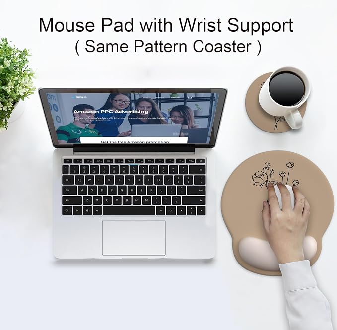 Ergonomic Mouse Pad with Wrist Rest Support,Gel Mouse Pads for Desk | Big Mousepad With Coaster Non-slip & Pain Relief for Computer, Home&Office Desk Decor