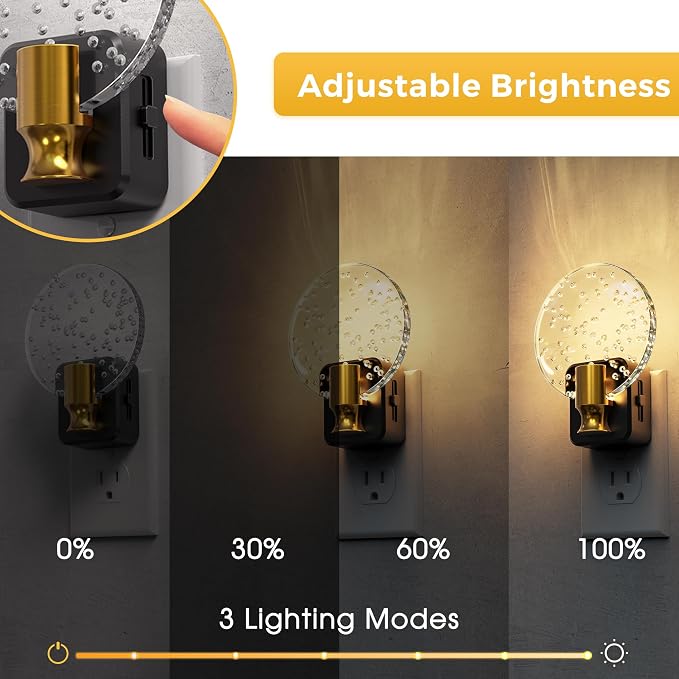 L LOHAS LED Night Lights Plug into Wall, Dusk to Dawn Sensor, 3000K Soft White LED, 180° Rotating Acrylic Bubble Nightlight, 0-100lm Adjustable Brightness, 2-Pack for Bedroom, Bathroom, Hallway