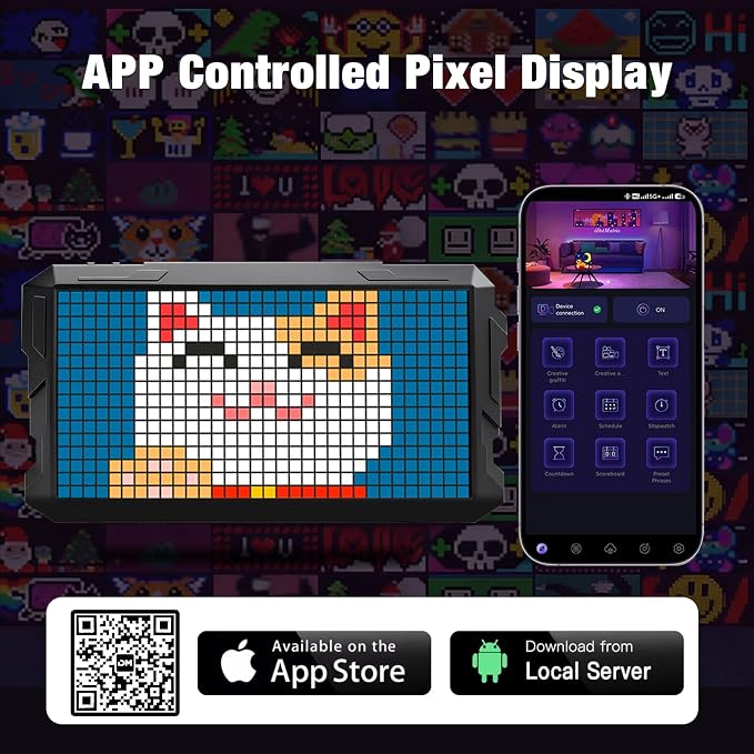 Pixel Art Digital Picture Frame, 24x48 Smart Bluetooth Pixel Display, Programmable RGBIC LED Display with APP Control, Clock Alarm & Message Board, Perfect for Game Room, Bedside, or Desk Decor