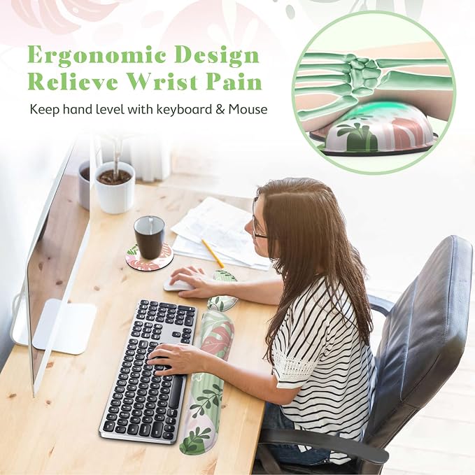 Gimars Enlarge Silky and Superfine Fabric Gel Memory Foam Keyboard Wrist Rest Set, Ergonomic Keyboard Mouse Wrist Support for Typing Pain Relief, Comfort for Office, Gaming, Computer-Morandi Pink