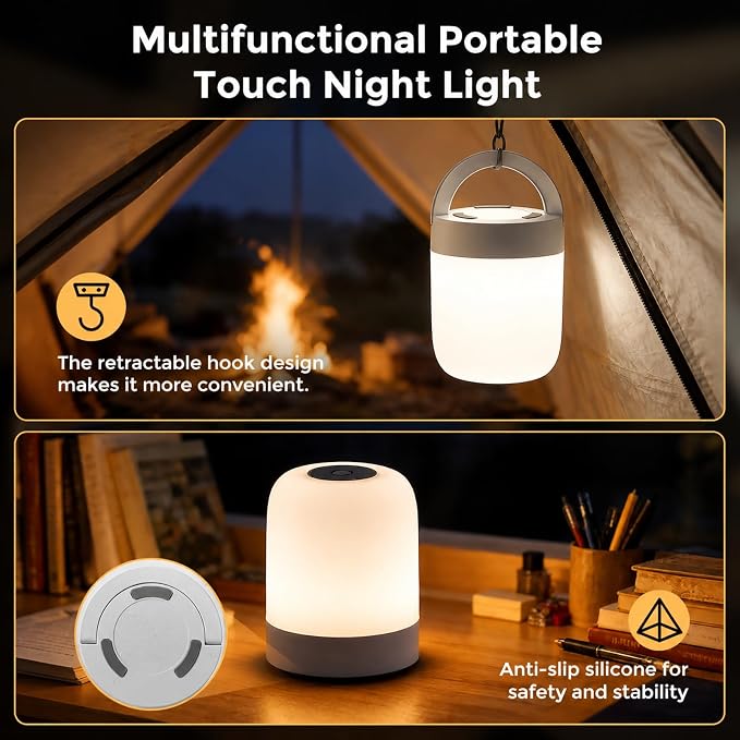 [3600mAh] Portable Dimmable Touch Night Light, 3 Colors Egg Light for baby Nursery, Rechargeable battery powered Lights for Kids Toddler room, Small Cordless Table Bedside Lamp for breastfeeding, soft