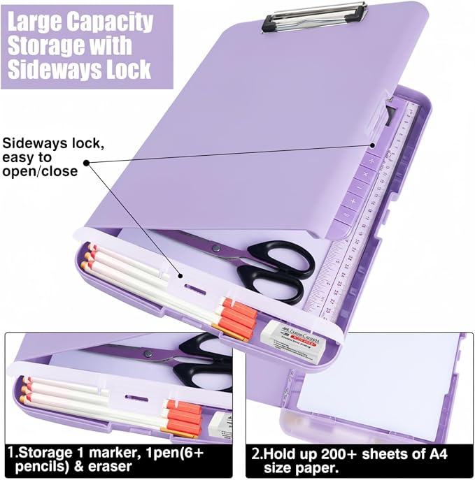 Clipboard with Storage Heavy Duty,Clip Boards 8.5x11 with Pen Holder,High Capacity Nursing Clipboard Case,Side Opening,A4 Letter Size for Office,School and Home,Light Purple Lavender