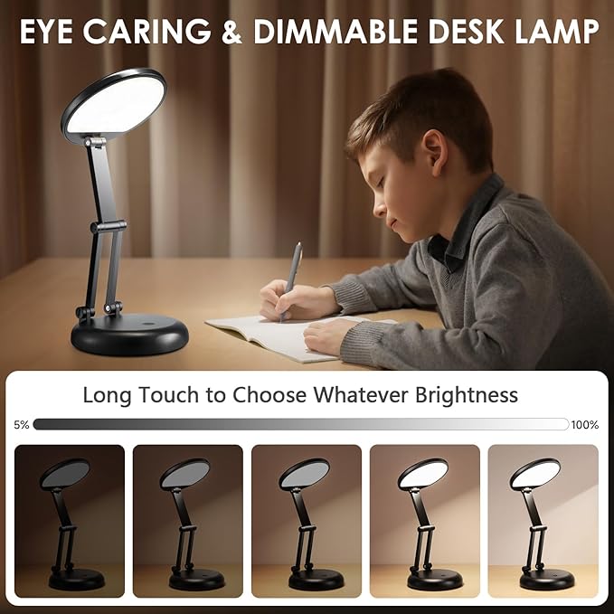 Desk Lamps for Home Office Rechargeable 3600mAh, Foldable+Portable Cordless Desk Light Small Table Lamp,Dimmable+9 Brightness Small Table Lamp Desk Light Table, LED Desk Lamps for Home Office