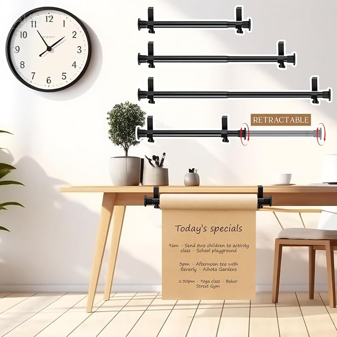 Hicarer Kraft Paper Roll Holder for Table Supports up to 450 Lbs - Heavy Duty Retractable Clamp-on Paper Roll Holder Tabletop Easel for to Do Lists, Drafting Wrapping, Art Supplies, Drawing(Black)