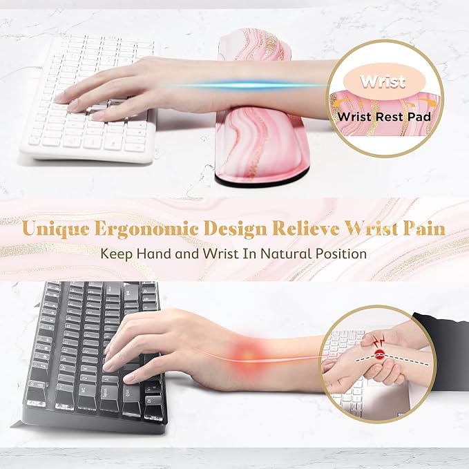 Gimars 63D High-Density Thicken Memory Foam Keyboard Wrist Rest, 17.3'' Extended Ergonomic Wrist Rest with Anti-Slip Rubber Base for Typing Pain Relief, Office, Gaming, Computer, Laptop, Pink Golden