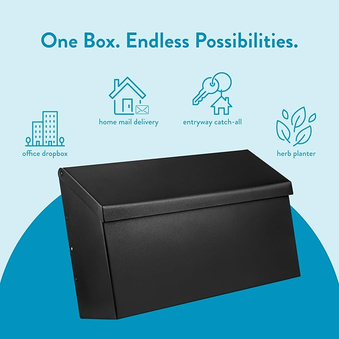 Architectural Mailboxes Harmonist Steel Wall Mount Mailbox, Textured Black | Galvanized steel build for outside with weather-resistant outdoor construction and a rust-resistant powder-coat finish.