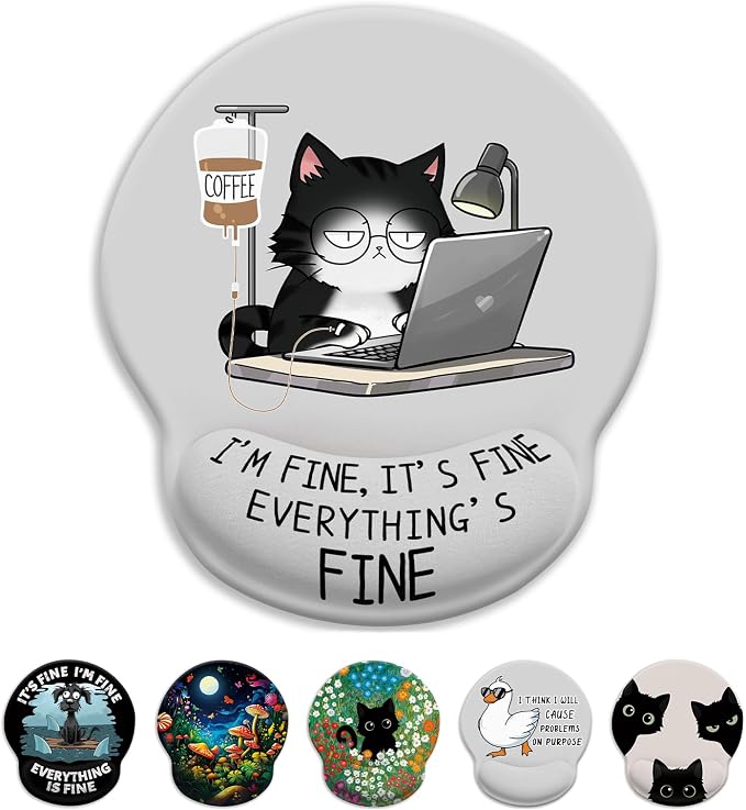 LIMKRIAN Funny Ergonomic Mouse Pad with Wrist Rest, Cat Desk Decor Gifts | Comfort Wrist Support, Cooling Gel Eases Wrist Pain, Non-Slip PU Base, Gaming Computer Cute Office Desk Accessories Supplies