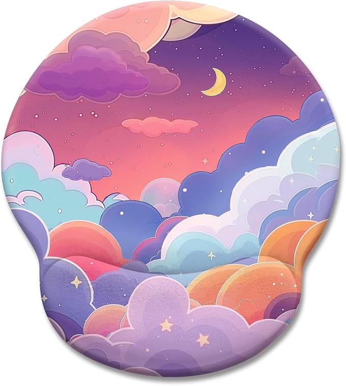 LIMKRIAN Purple Cloud Mouse Pad with Wrist Rest, Cute Small Mouse Pad | Ergonomic Gel Wrist Support, Non-Slip PU Base, Smooth Lycra Surface, Kawaii Desk Accessories Decor for Office Home Travel