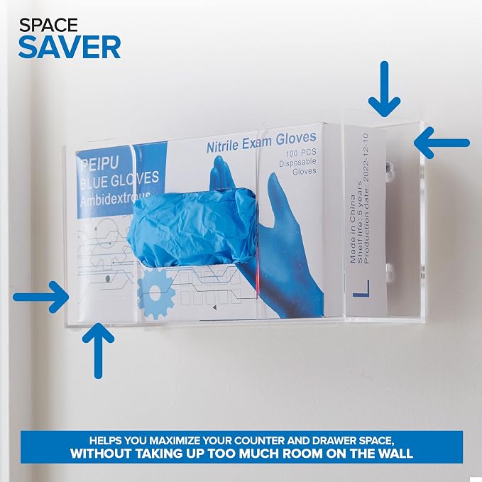 Stock Your Home Single Acrylic Gloves Dispenser (2 Pack) Tissue Box Shelf, Glove Holder Wall Mount, For Kitchen, Cleaning Closet, Lab, Exam, Office