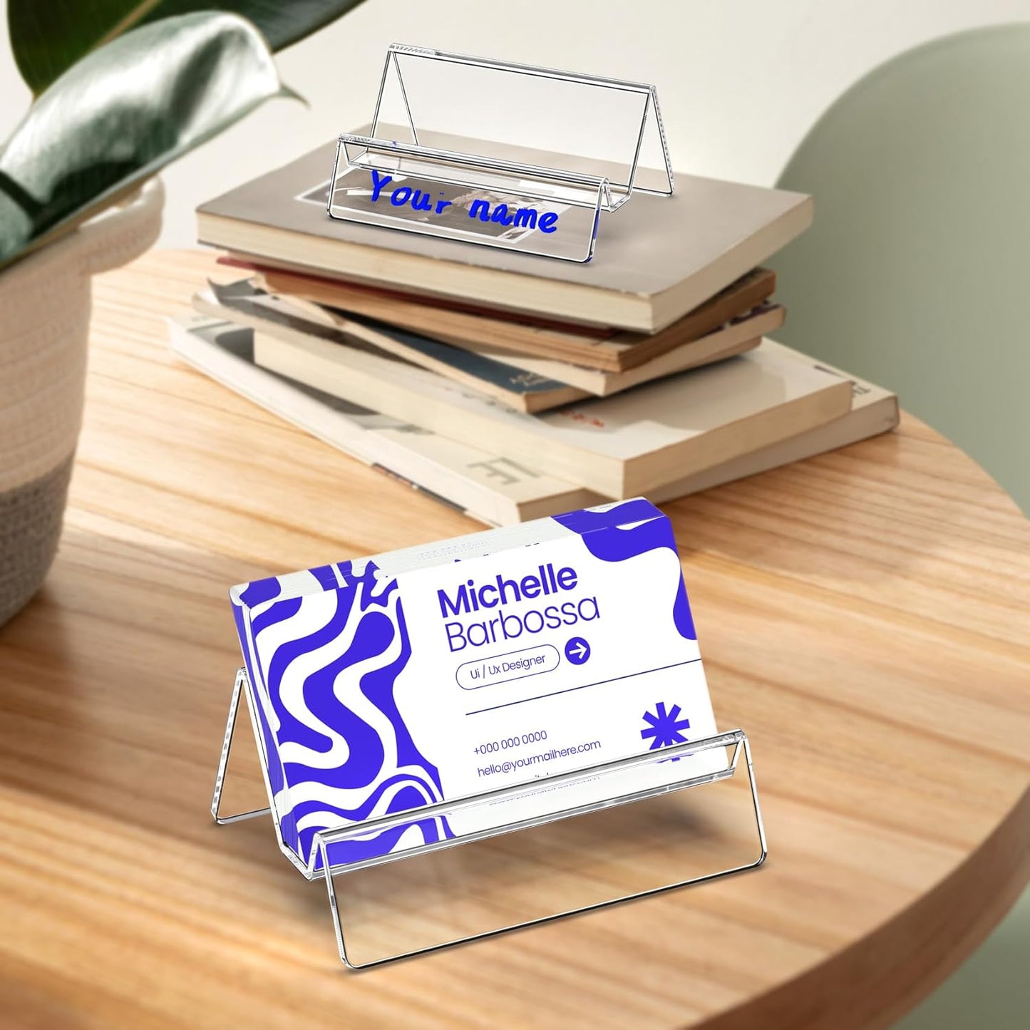 Acrylic Business Card Holder for Desk & Counter, Business Card Holder Display, Clear Business Card Stand, Business Cards Holder Stand, Desktop Plastic Name Card Organizer, 3 Pack