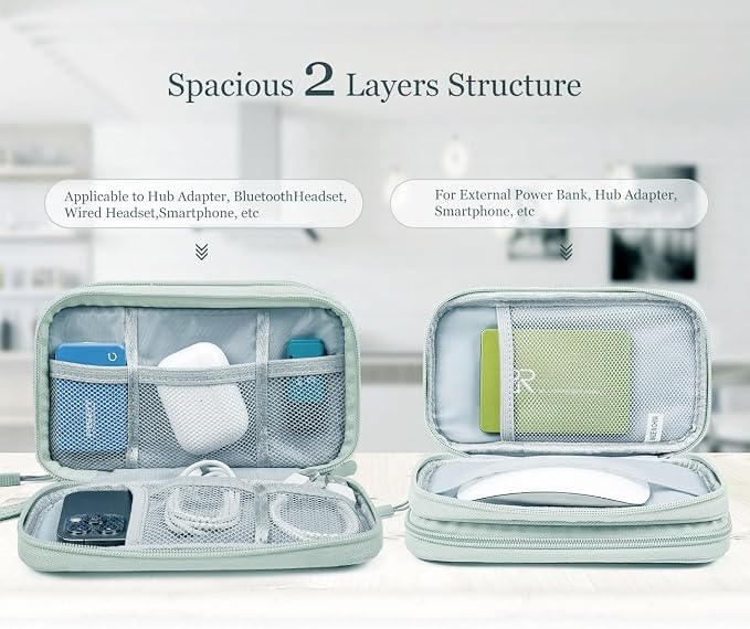 Electronic Organizer Travel Cable Accessories Bag,Electronic Organizer Case,Electronic Accessories Organizer Bag for Power Bank, Charging Cords, Chargers, Mouse, USB Cable, Earphones (Mint Green)
