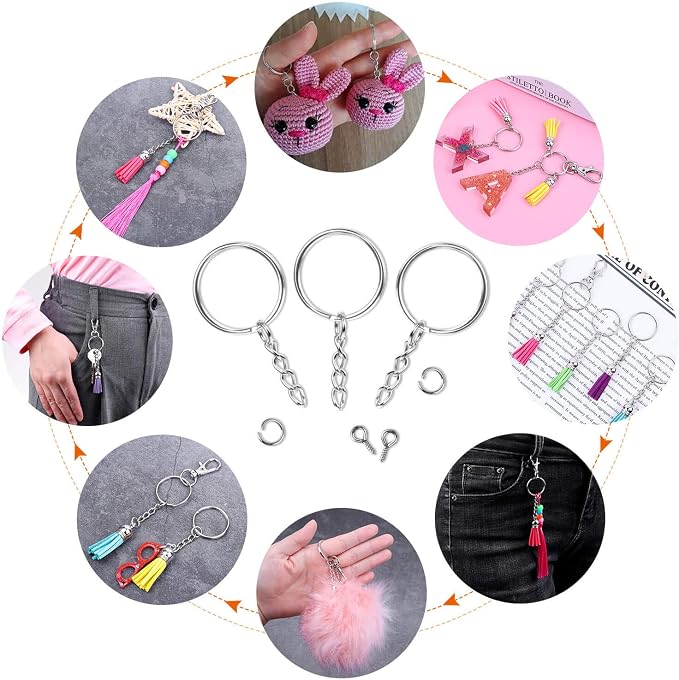 Audab 360Pcs Keychain Bulk, 120Pcs Keychain Rings with Chain and Open Jump Ring with Screw Eye Pins for Crafts and Jewelry Making