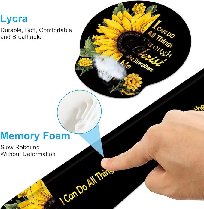 Keyboard Wrist Rest and Mouse Wrist Rest Pad with Cup Coaster,Made of Memory Foam,Ergonomic Support,Easy-Typing and Pain Relief,for Gaming Office Home Computer,Sunflower