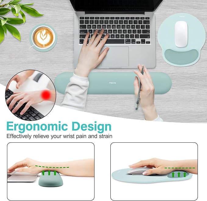 MOSISO Wrist Rest Support for Mouse Pad&Keyboard Set, Aquamarine | Circle Curved Ergonomic Mousepad Non-Slip Base Home/Office Pain Relief&Easy Typing Pad with Soft Cloth&Silicone Lining