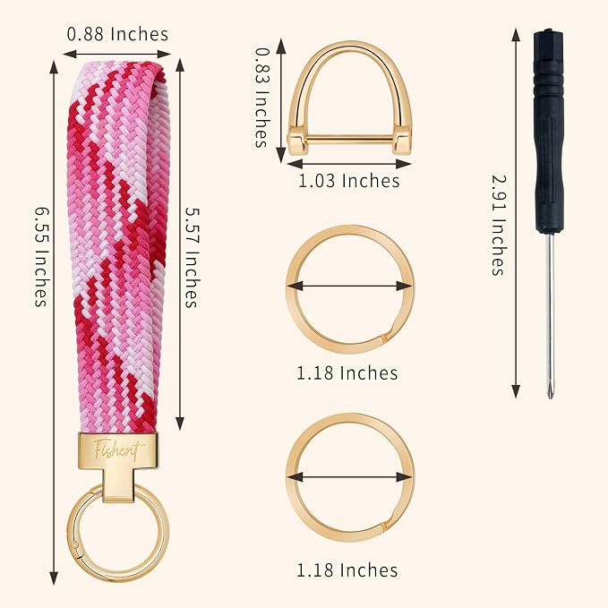 Fishent Stretchy Wristlet Keychain, Cute Key Chain, Woven Wrist Lanyard for Car Keys with 3 Keyrings and D-ring for Women Men