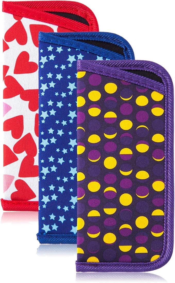 TRIUMPH VISION 3 Pack Reading Glasses Pouch Soft Case Eyeglass Sleeve Slim | Alternative to Bulky Case in bag, Lightweight Lined Padded Protect Optical lens Slip in, Cute Pattern Portable for Daily Use