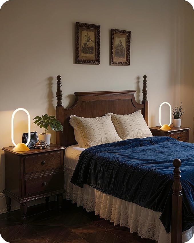 Modern LED Table Lamp, Bedside Lamp with Oval Design, 3 Color Temperatures, Adjustable Brightness, 360° Lighting, Unique Desk Lamp for Bedroom, Living Room, Study, Office, Natural M64TL05