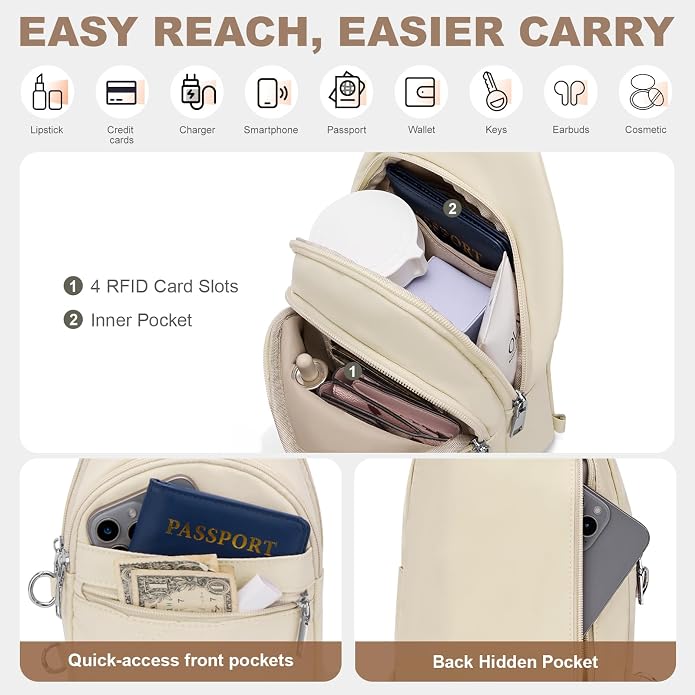 Sling Bag for Women, Anti-Theft RFID Crossbody Purse Travel