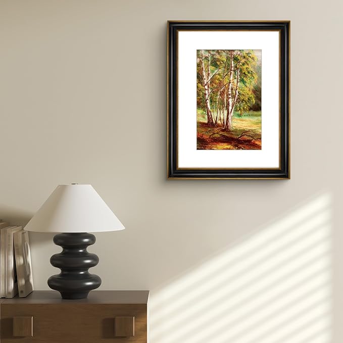 Golden State Art, 12x16 Photo Frame With Mat for Pictures 8x12 and Real Glass (Black With Antique Gold Trim - White Color Mat, 1.25 Inch Frame Border)