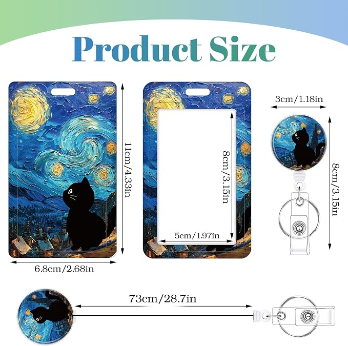 3 Set Cat Lover Badge Holder Retractable Reel ID Badge Holders with Clip Cute Name Badge Holders for Teacher Nurse Doctor Student Office Workers