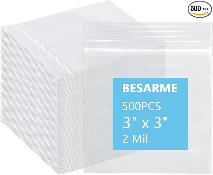 500 PCS 3" x 3" Small Plastic Bags for Jewelry Mini Clear Plastic Poly Bag 2 Mil with Resealable Lock Seal Zipper for Storage Gifts Candy Screws