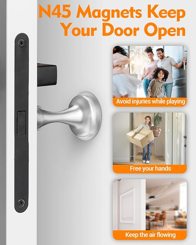 Door Stoppers Magnetic Door Catch, 2 Pack Stainless Steel Magnetic Door Stop, Double-Sided Adhesive Tape, No Drilling, Screws for Stronger Mount, Holder Your Door Open for Wide Doors