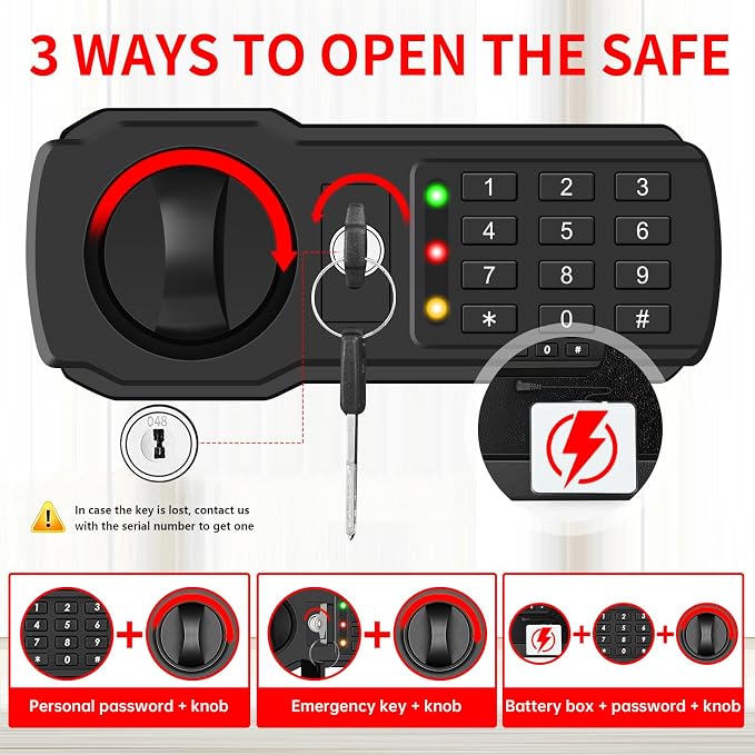5.1 Cuft Large Home Safes Water and Fireproof with Digital Keypad & Key Lock, Fire Security Safes with 3 Removable Shelves, Anti-Pry Safe Box for Money Documents Jewelry, 23.62"H x14.96"W x 12.2"D