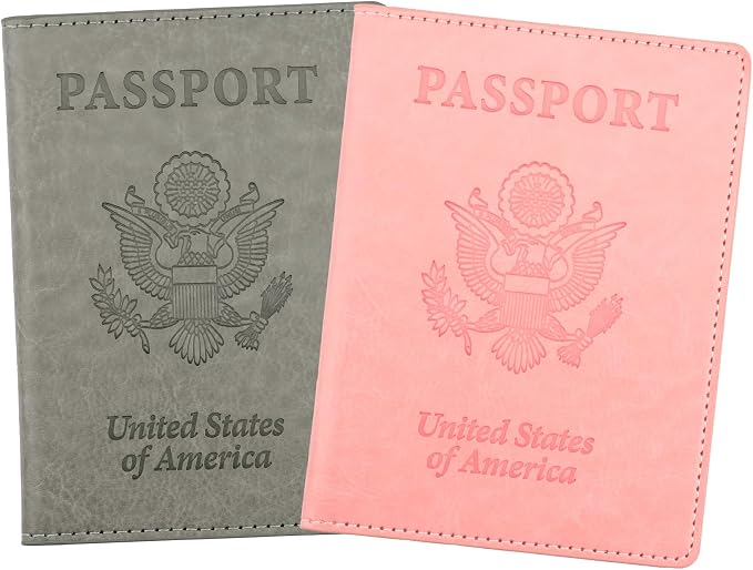 Passport Holder, Passport Cover, Passport Holder for Women, 2 Pack Travel Passport Wallet, Leather Passport Case, Passport Protector International Travel Must Haves Accessories, Grey+Pink