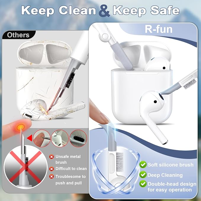 R-fun for AirPods 1/2 Case, Soft Silicone Protective Cover with Keychain and Cleaning Pen, Compatible with AirPods 2nd/1st Generation (2016/2019), Full Drop Protection Cover, White