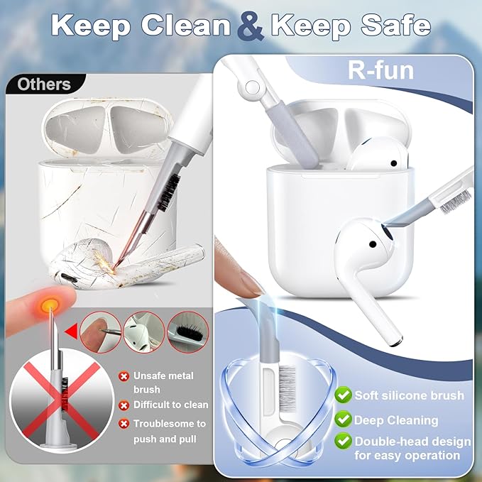 for AirPods 1/2 Case, Soft Silicone Protective Cover with Keychain and Cleaning Pen, Compatible with AirPods 2nd/1st Generation (2016/2019), Full Drop Protection Cover, Pebble