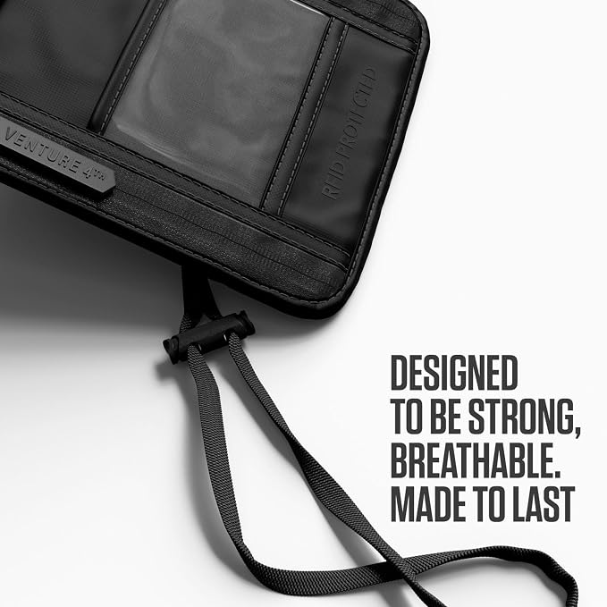 VENTURE 4TH Travel Neck Wallet, RFID Blocking Passport Holder - Sleek Black