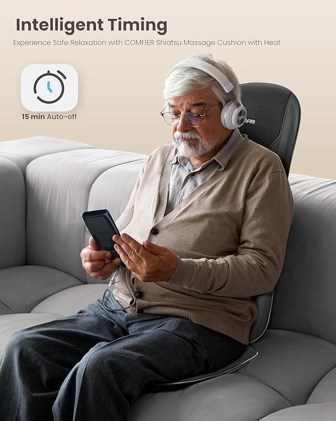 COMFIER Shiatsu Full Back Massager for Chair with Heat, with 2 Shiatsu Speeds,Heated Chair Massage Pad with Spot,Seat Cushion,Neck Massager,for Home Office use,Gifts for Women Men Mom Dad