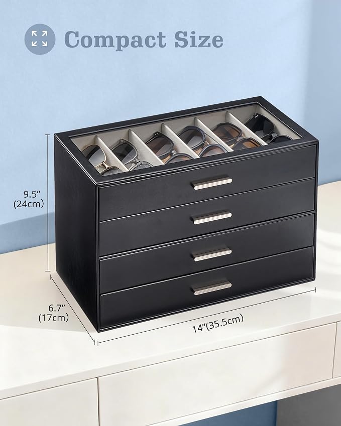 Lolalet Sunglasses Storage Box for Women, Eyewear Eye Glass Organizer with Clear Top Display Holder Case