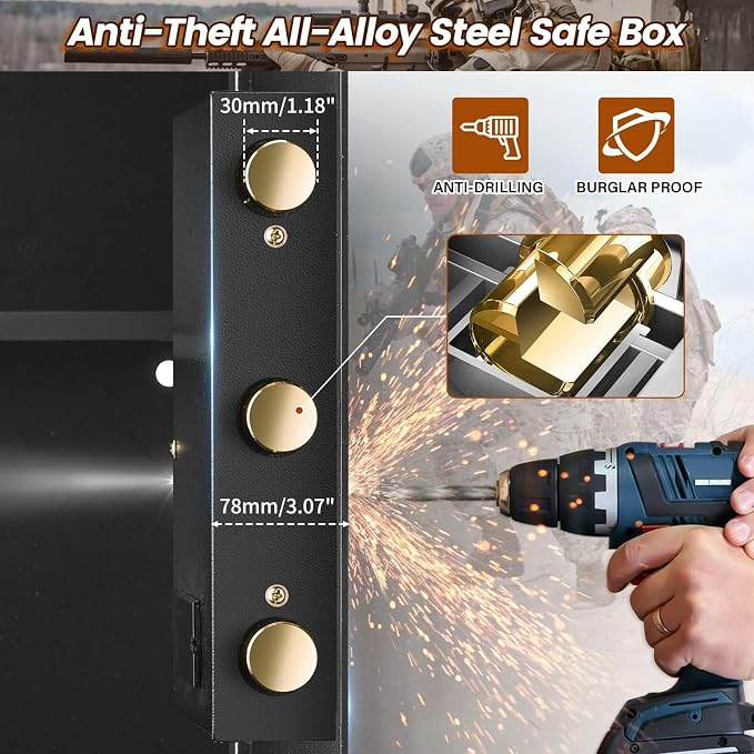 3.3 Cubic Feet Home Safe Fireproof Waterproof, Digital Home Security Safe Box with Programmable Keypad and Spare Keys, Document Safe for Money Firearms Medicine Valuables