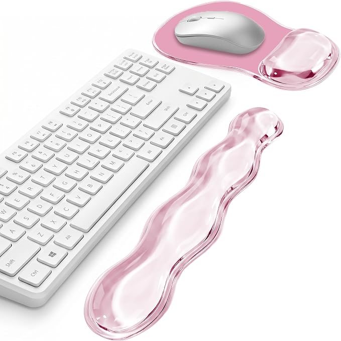 Keyboard Wrist Rest & Ergonomic Mouse Pad with Wrist Rest Set, Cute Transparent Gel Wrist Rest for Keyboard and Mouse, Soft Support for Pain Relief, Office, Gaming Desk Accessories（Pink）