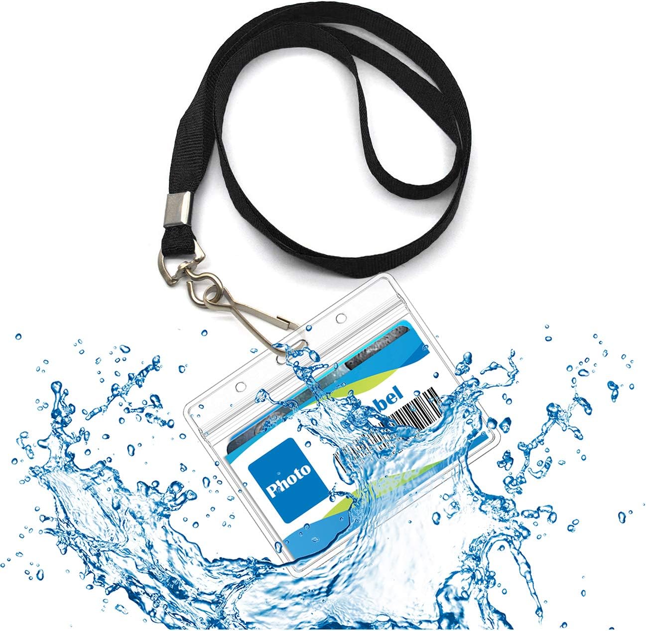 Beebel ID Badge Holder Lanyards with Waterproof Badge Card Bulk Lanyard for Name Tags Holders(Black)