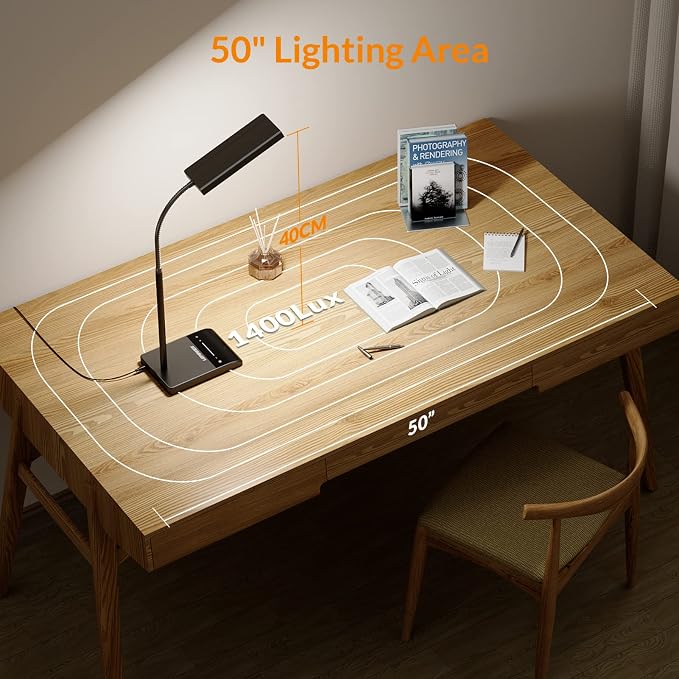 LEPOWER Desk Lamp, 800LM LED for Home Office, True Eye-Caring for Reading | 50 Lighting Modes, 2X Wider Panel, 360° Flexible Gooseneck, Touch Control, 12W Bright Table Lamp for Dorm, Bedroom, Study