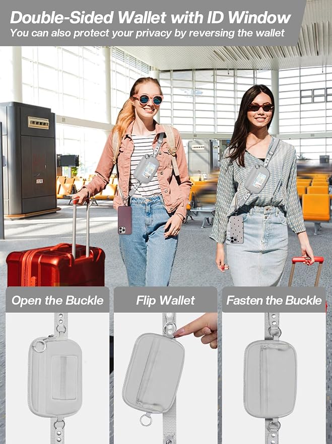 Tiostep Clip and Go Strap for Phone with Wallet Crossbody Phone Lanyard Adjustable and Detachable RFID Wristlet Wallet (Grey, Medium)