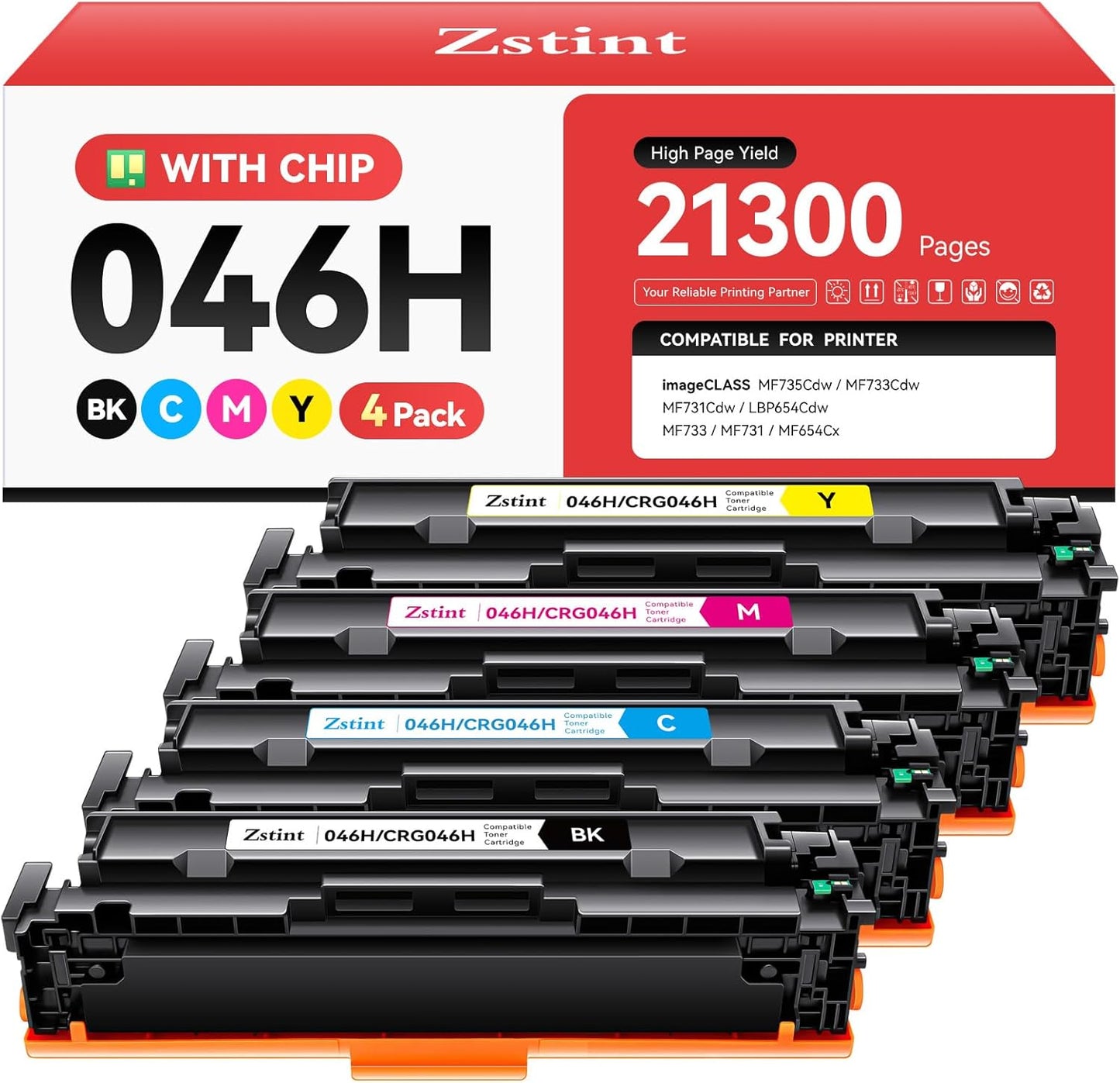046H 046 Toner Cartridge Set 4-Pack MF733Cdw Toner Black Cyan Yellow Magenta Replacement for Canon 046 CRG-046 046H Compatible with Canon Color imageCLASS MF733Cdw MF731Cdw MF735Cdw LBP654Cdw Printer