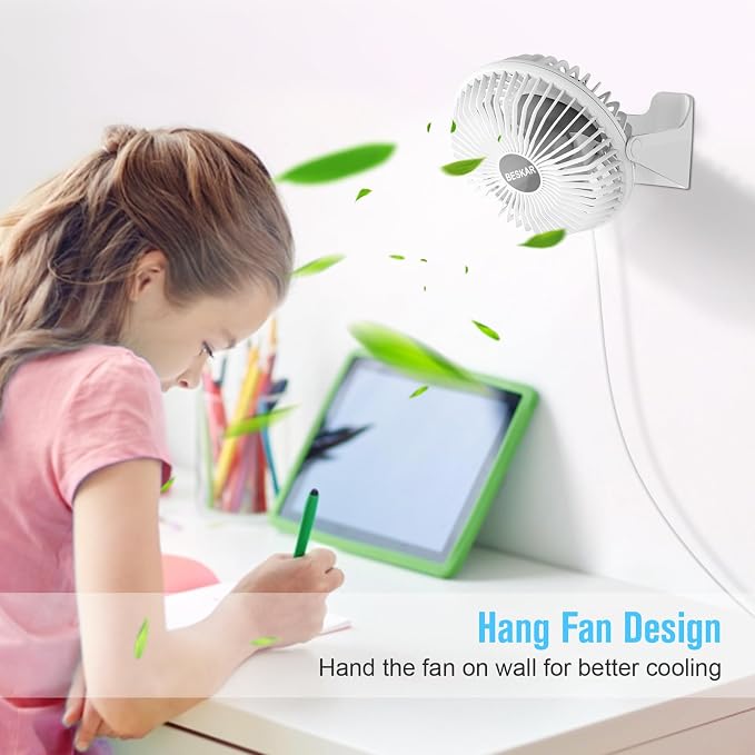 BESKAR USB Small Desk Fan, Portable Table Fans with 3 Speeds Strong Airflow | Quiet Operation and 360°Rotate, Personal Cooling Fan for Home, Office, Bedroom, 3.9 ft Cord
