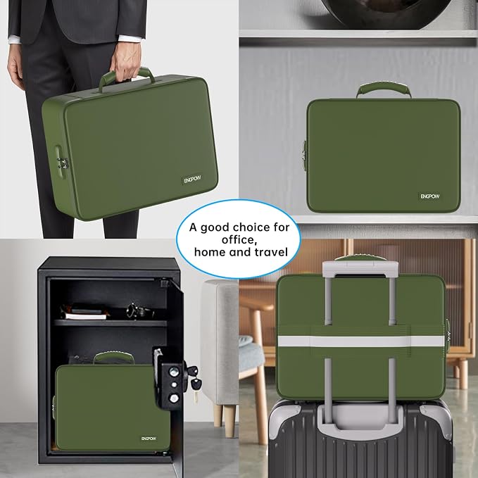 ENGPOW Fireproof Document Organizer Bag with Lock ＆ Accordion File Folder | 5200℉ Multi-Layer File Organizer Box with Lock ,Heat Insulated, Water Resistant, Safe Storage for Home Office Travel,Green