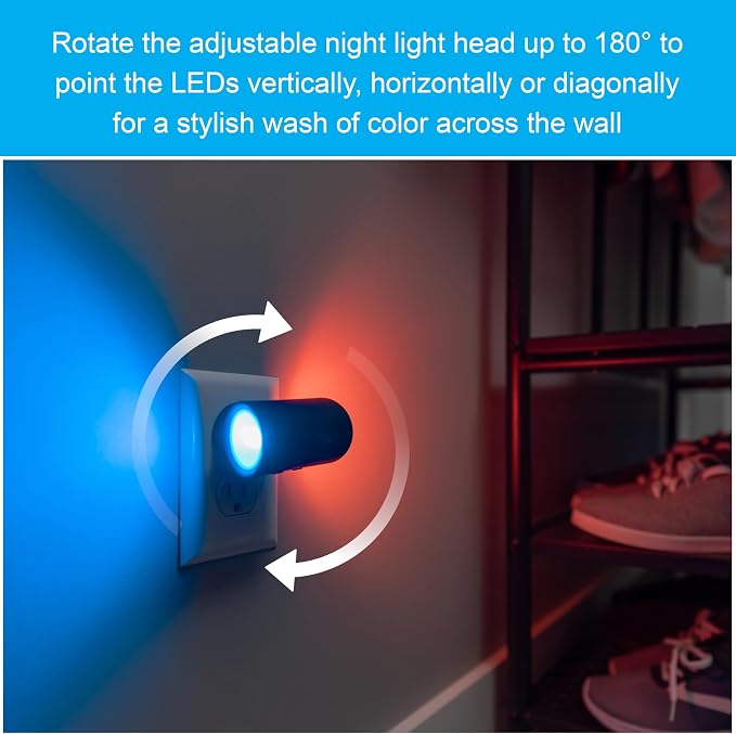 GE Directional Plug in Wall Sconce Night Light, Adjustable Swivel Accent Lighting with Dusk to Dawn Sensor, Dimmable Warm White & Optional Color Changing LEDs for Hallways & Bedrooms, 2-Pack, 83591
