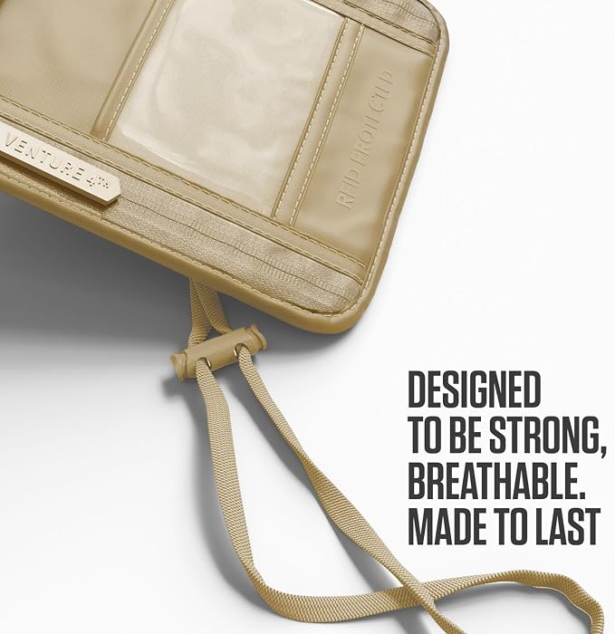 VENTURE 4TH Travel Neck Wallet, RFID Blocking Passport Holder - Sleek Beige