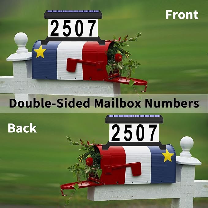 Lighted Mailbox Numbers, Double sided Solar House Numbers for Outside, Waterproof Double Color, Solar Modern Address Sign Solar Powered for Mailbox(solar double color)