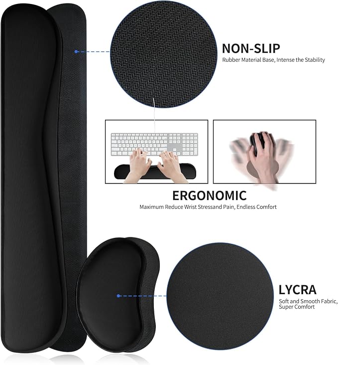 Desk Mat Set,3-in-1 Mouse Pad with Wrist Rest and Keyboard Pad | 31.5" x 15.7" Ergonomic Keyboard and Mouse Pad Set, Memory Foam Keyboard Wrist Rest, Waterproof Computer Mat, Black