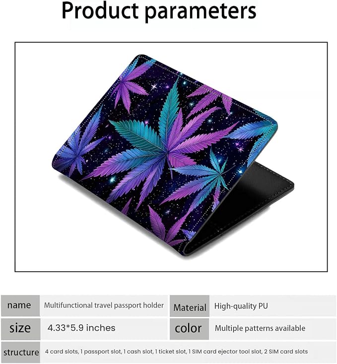 Passport Holder Wallet Cover Case,RFID Blocking Passport Cover,Large Capacity Travel Wallet with Multi Card Slots (Weed Leaf Pattern)