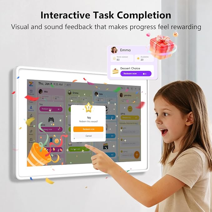 Kinstone 15.6" Digital Calendar, No Subscription Smart Wall Planner, Digital Photo Frame, Interactive Touchscreen Display with Sync for Chore Chart, Meal Planner, Task&Reward, Wall & Desk Mountable