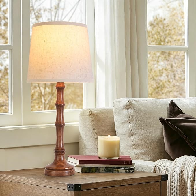 Lamps Set of 2 Modern Farmhouse Table Lamp Bedside Reading Lamps Living Room End Tables Set Lamps for Night Stands Bedroom Night Lamp,High 26.25 Inch,Brown,With Fabric Lamp Shade,Bulb Not Included
