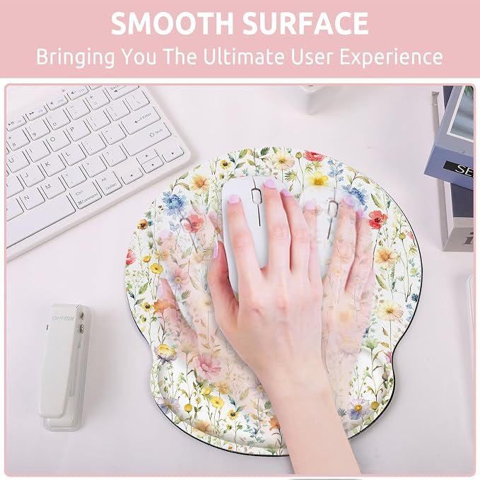 KONVINIT Ergonomic Mouse Pad with Wrist Rest, Small Mousepad with Non-Slip Rubber Base and Smooth Surface, Floral Mouse Pads for Desk, Office Desk Accessories